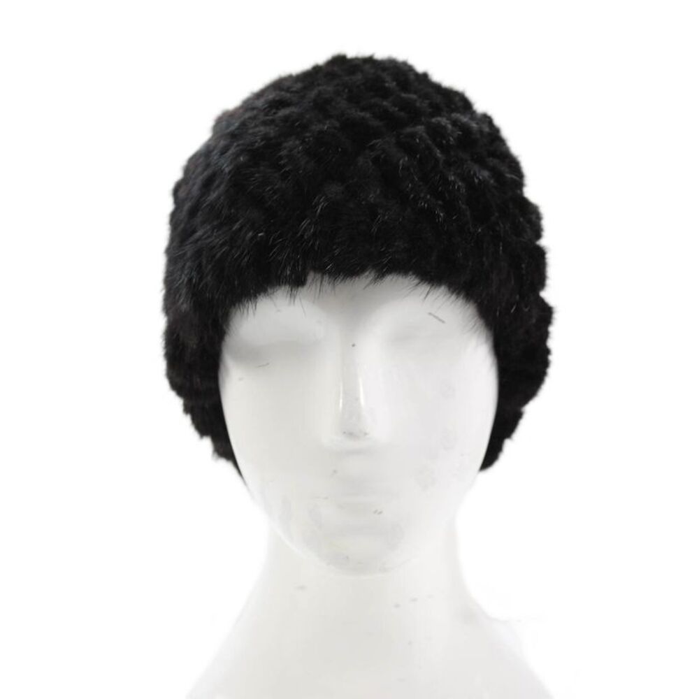 Mink Faux Fur  Knitted Beanie Mink  Hat Black